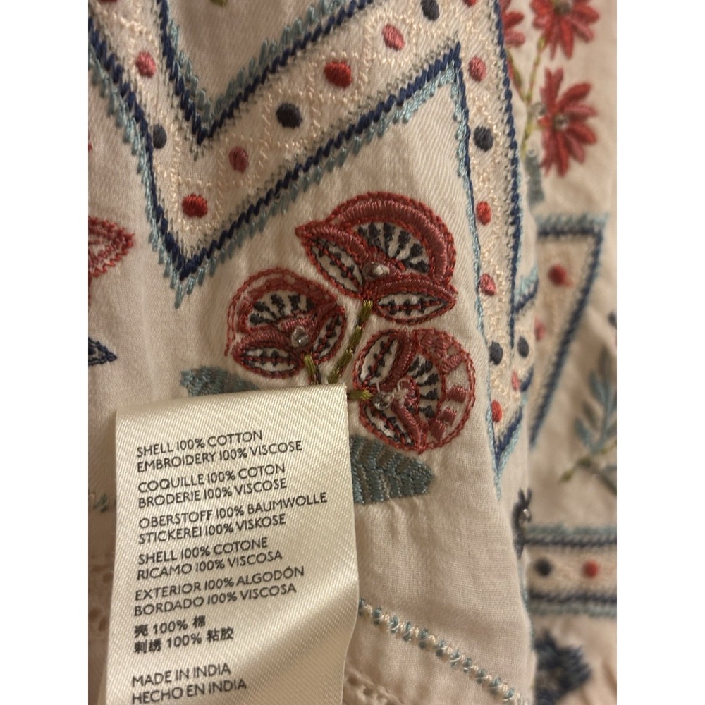 By Anthropologie Women's Kayla Ivory Floral Pleated Beaded Blouse Size L $148 - Picture 7 of 9